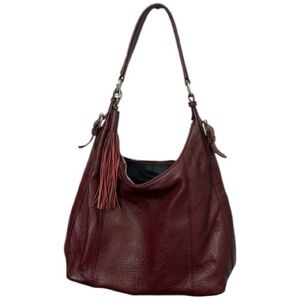 RUDSAK Atelier Noir Burgundy Leather Hobo Bag with tassel pull